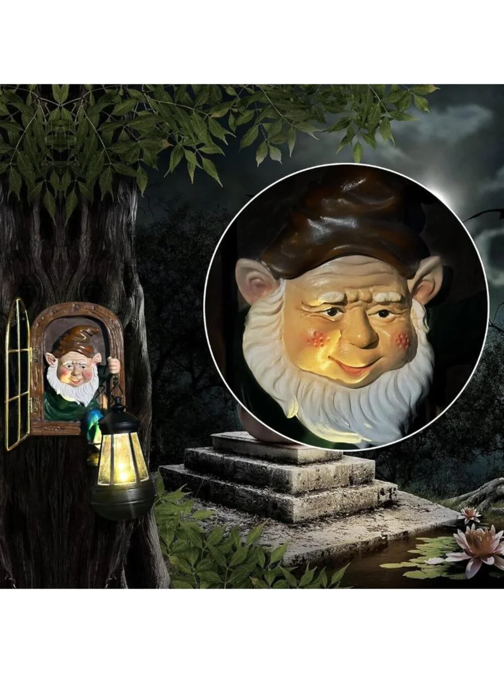 Whimsical Solar Lantern Gnome Statues - Outdoor Fairy Garden Decor & Halloween